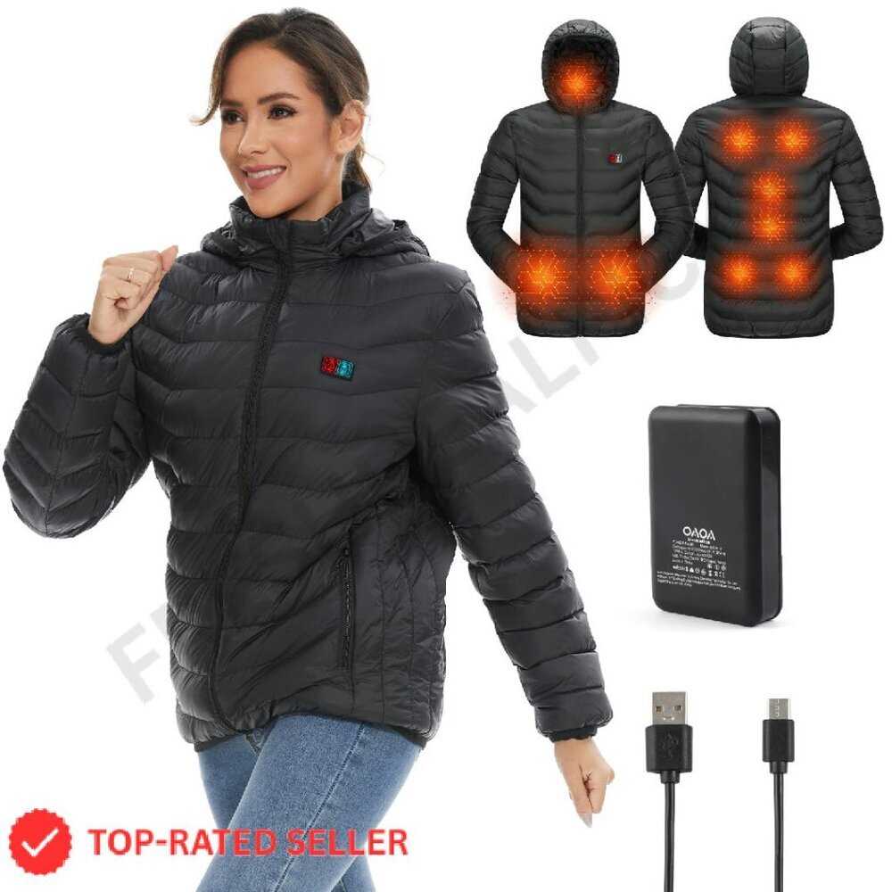Heated Ski Jacket Women's Winter Coat 9 Heating Zones Power Bank Tech